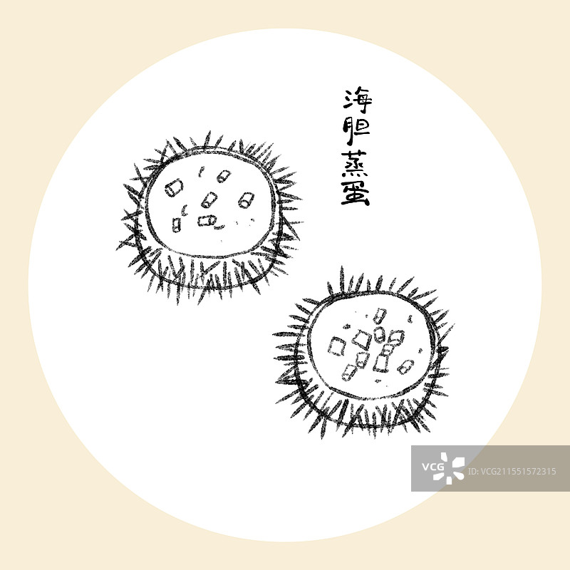 山东烟台美食国风插画-海胆蒸蛋图片素材