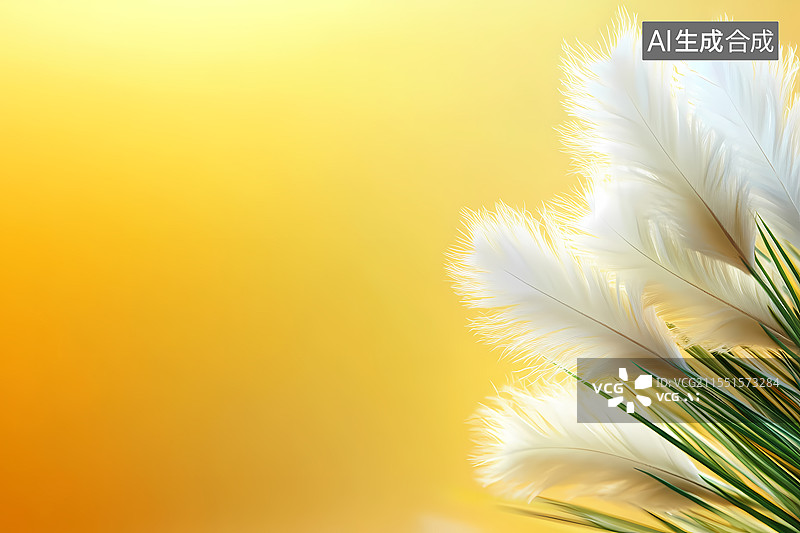 【AI数字艺术】黄色背景上的白色绒毛状植物图片素材