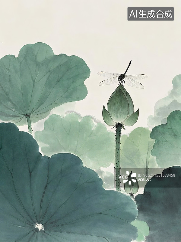 【AI数字艺术】水墨荷花荷叶荷塘新中式国风国画海报背景图片素材