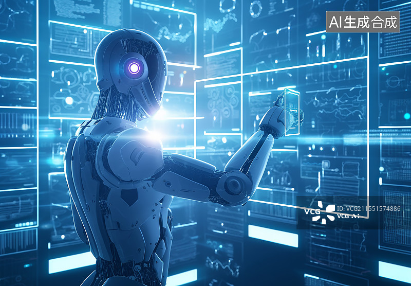 【AI数字艺术】智慧型机器人正在操作系统图片素材