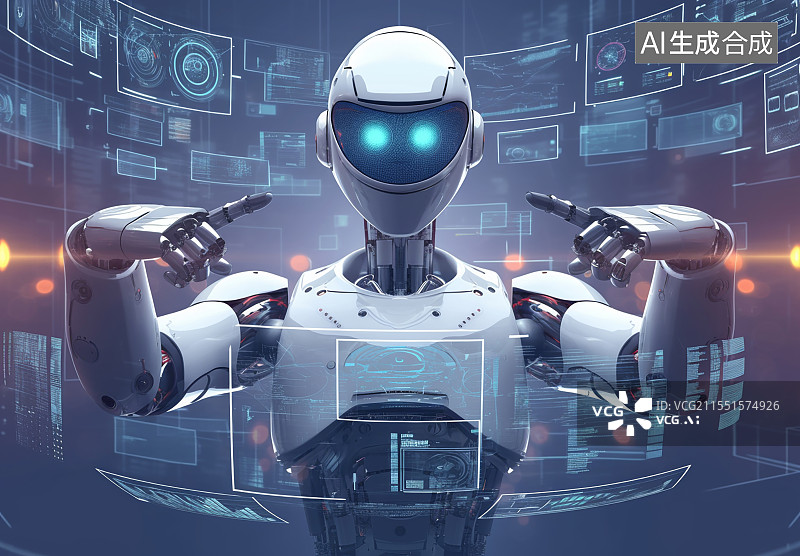 【AI数字艺术】智慧型机器人正在操作系统图片素材