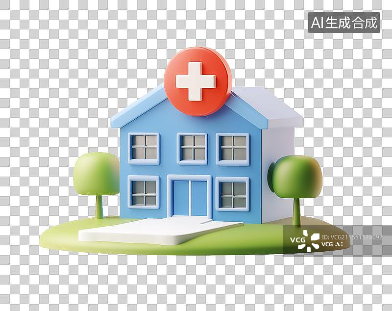 【AI数字艺术】3D粘土医院红十字医疗机构元素图片素材