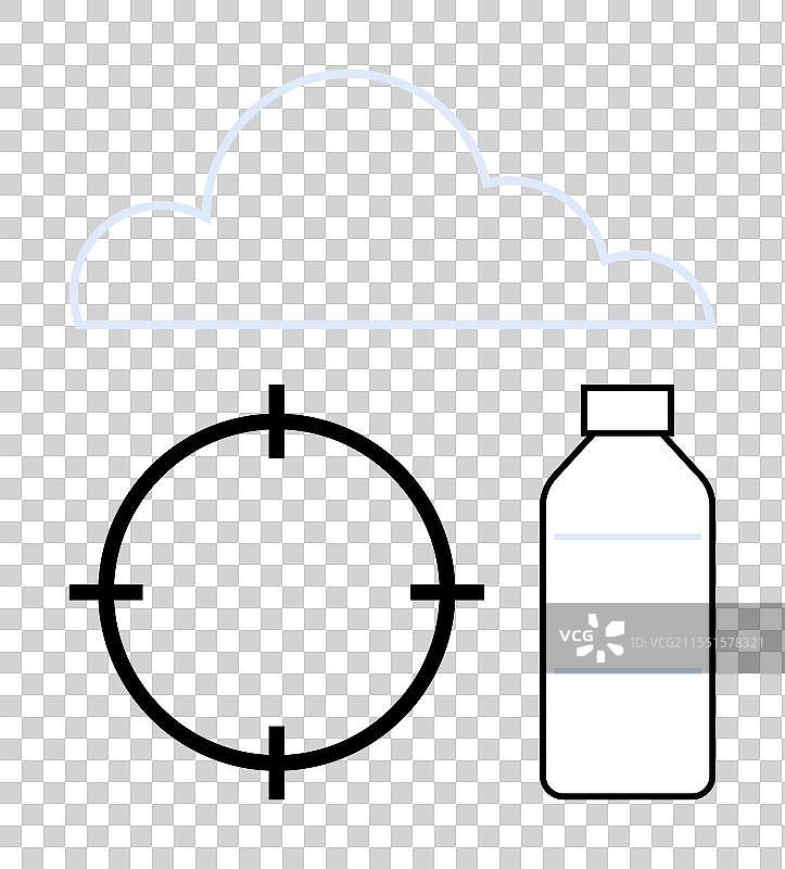 云朵符号与靶子图标和塑料瓶图片素材