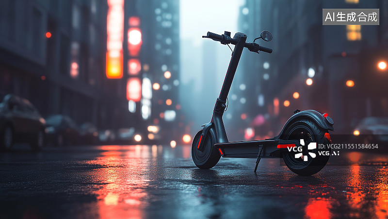 【AI数字艺术】街道上的电动滑板车图片素材
