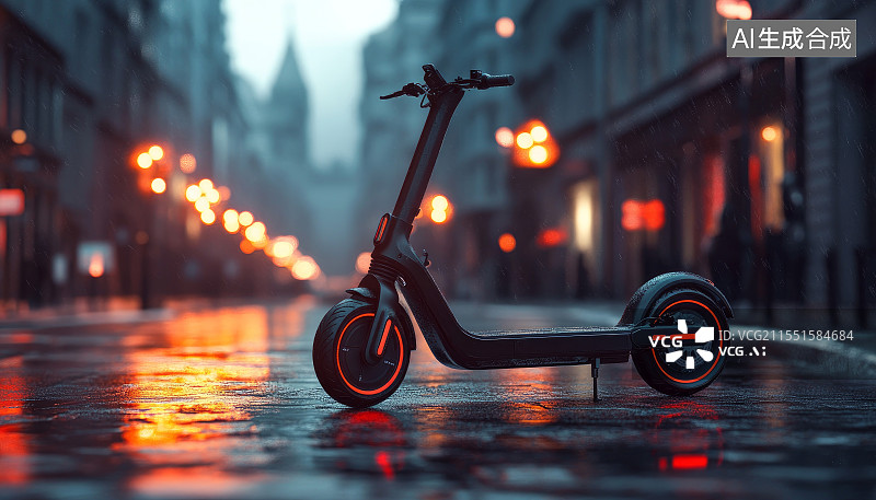 【AI数字艺术】街道上的电动滑板车图片素材