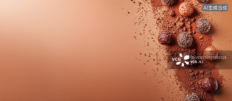 【AI数字艺术】摩卡色背景下的松露巧克力特写镜头图片素材