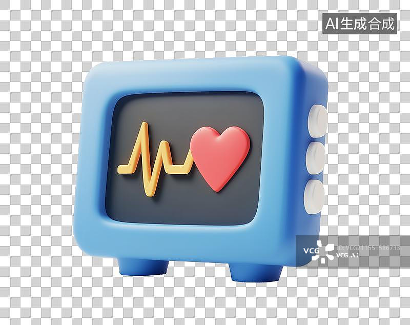 【AI数字艺术】3D粘土心电图心率监视器元素图片素材