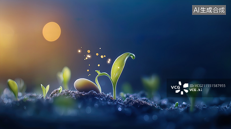 【AI数字艺术】破土新芽，生命的光辉图片素材