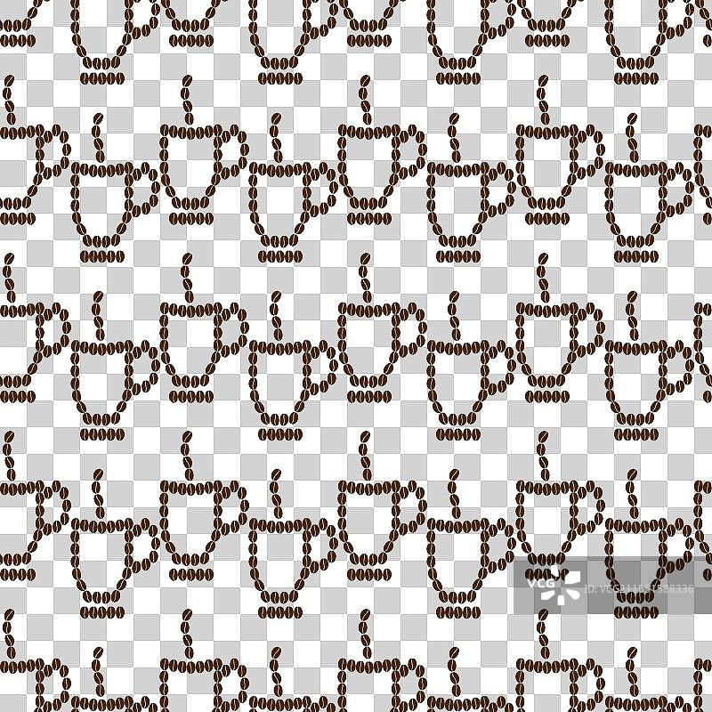 咖啡豆形状的轮廓杯、蒸汽和碟子图片素材