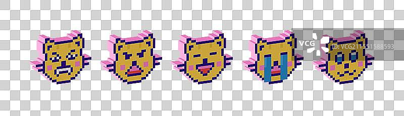 一组3D像素猫表情符号的像素包图片素材