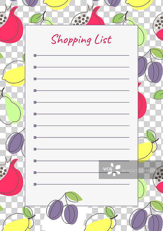 带有水果图案的购物清单模板图片素材