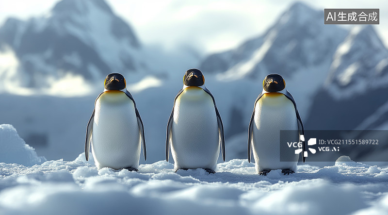 【AI数字艺术】雪地上的企鹅图片素材