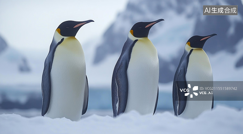 【AI数字艺术】雪地上的企鹅图片素材
