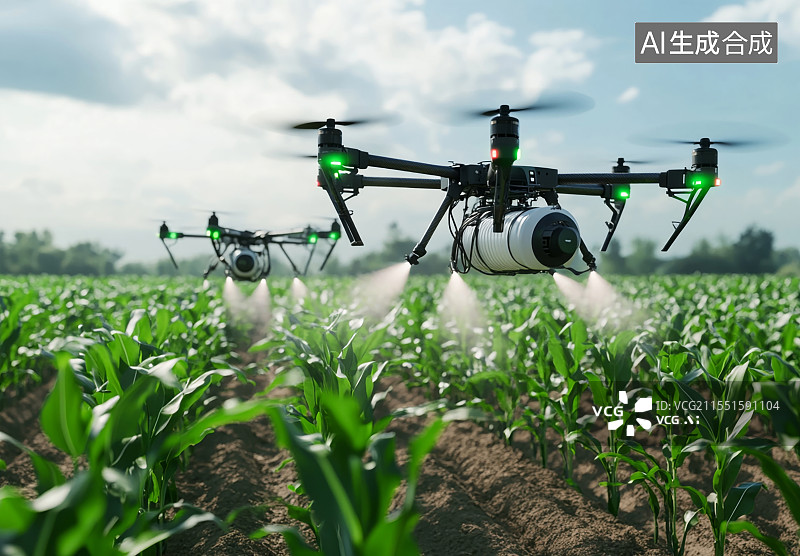 【AI数字艺术】无人机正在给农作物喷洒药物-玉米种植图片素材