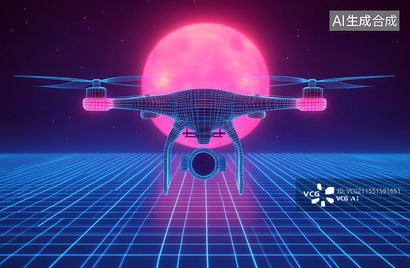 【AI数字艺术】虚拟霓虹网络-无人机的热成像图片素材