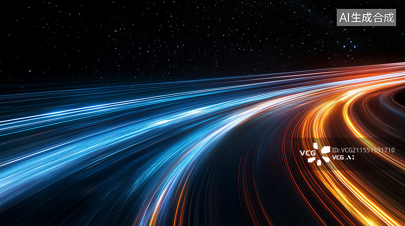 【AI数字艺术】夜空中的光速轨迹图片素材