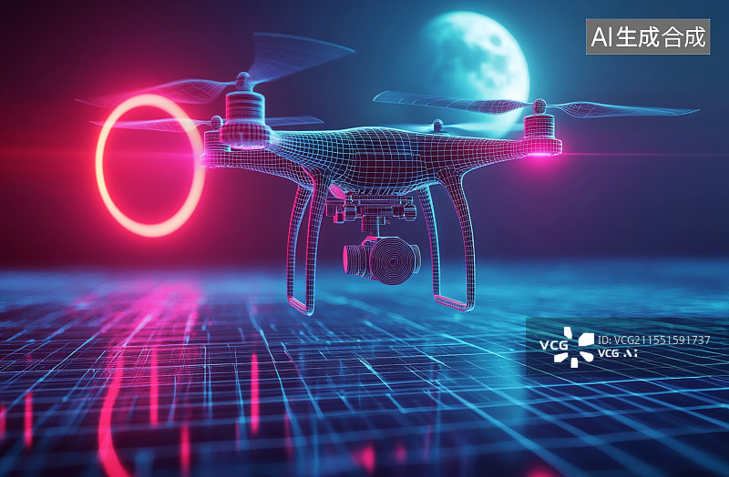 【AI数字艺术】虚拟霓虹网络-无人机的热成像图片素材