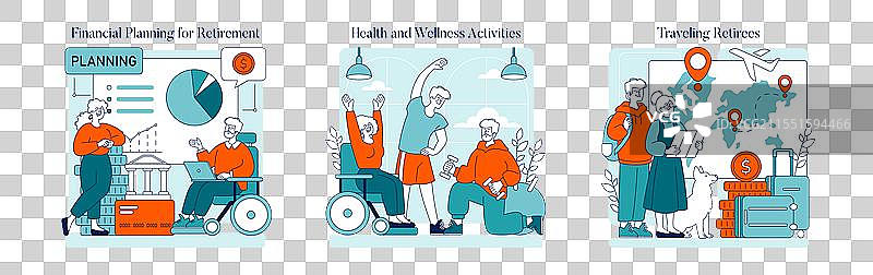 快乐的退休生活扁平图图片素材
