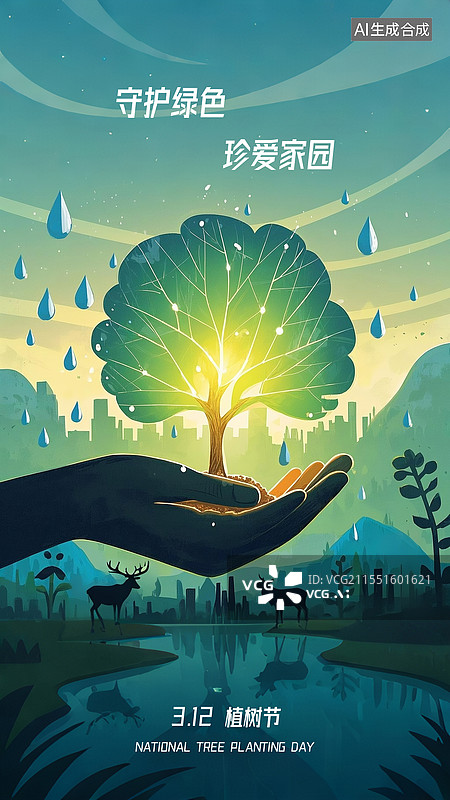 【AI数字艺术】种植树木，爱护环境，才能更好的守护家园图片素材