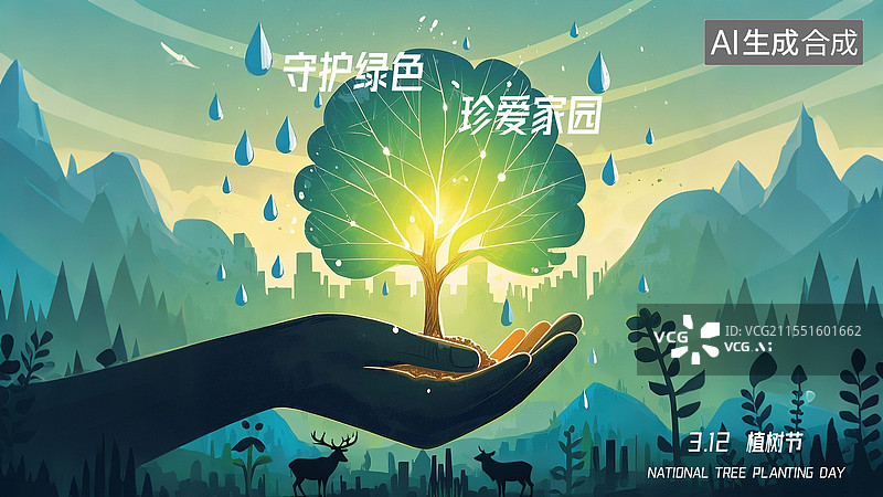 【AI数字艺术】种植树木，爱护环境，才能更好的守护家园图片素材