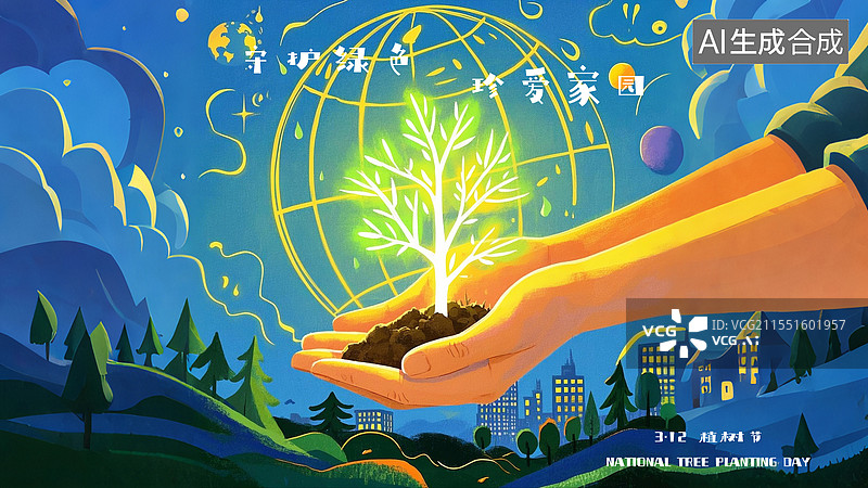 【AI数字艺术】种植树木，爱护环境，才能更好的守护家园图片素材