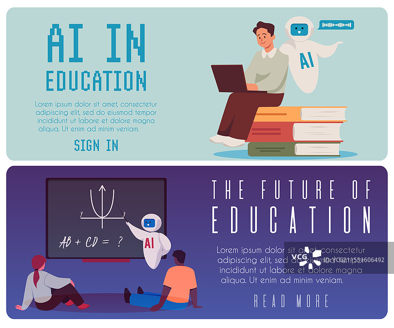 数字学习中的人工智能扁平图示图片素材