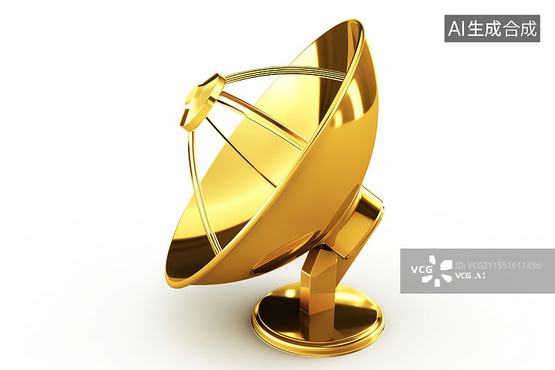 【AI数字艺术】金色碟形卫星天线图片素材