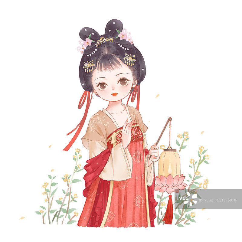 提着灯笼的可爱汉服女孩插画图片素材