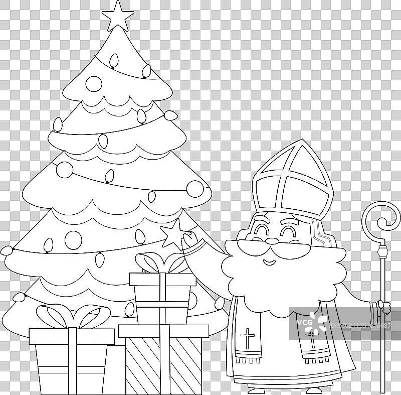 可爱的圣尼古拉斯或圣尼古拉斯轮廓图图片素材