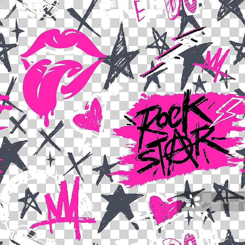 充满活力的摇滚明星图案，配有大胆的图形图片素材
