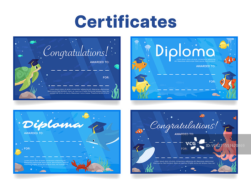 色彩丰富的水下主题证书和图片素材