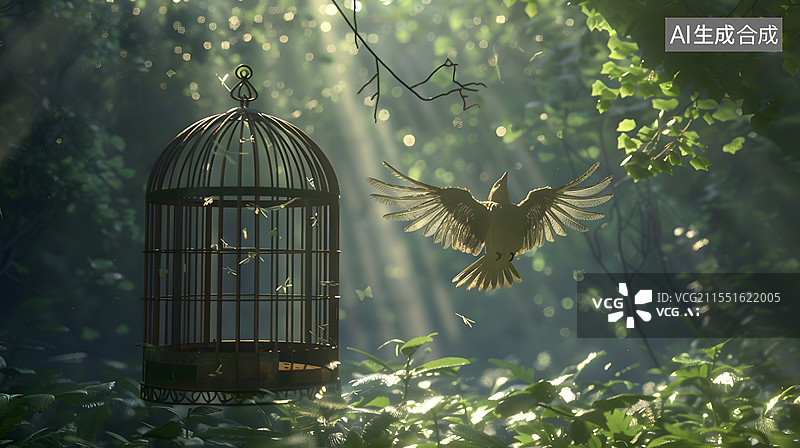 【AI数字艺术】冲出牢笼的鸟向往自由图片素材