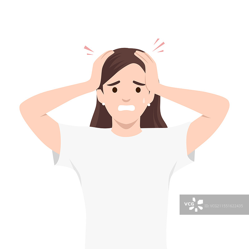 焦虑的女人惊慌失措地捂住头部图片素材