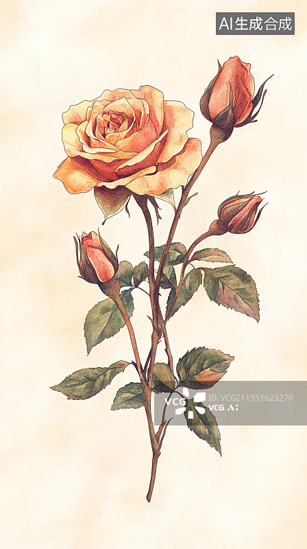 【AI数字艺术】复古水彩玫瑰图片素材