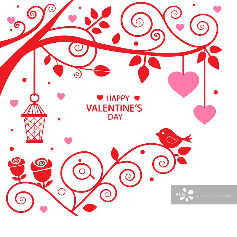 浪漫的情人节设计，带有鸟和花卉元素图片素材