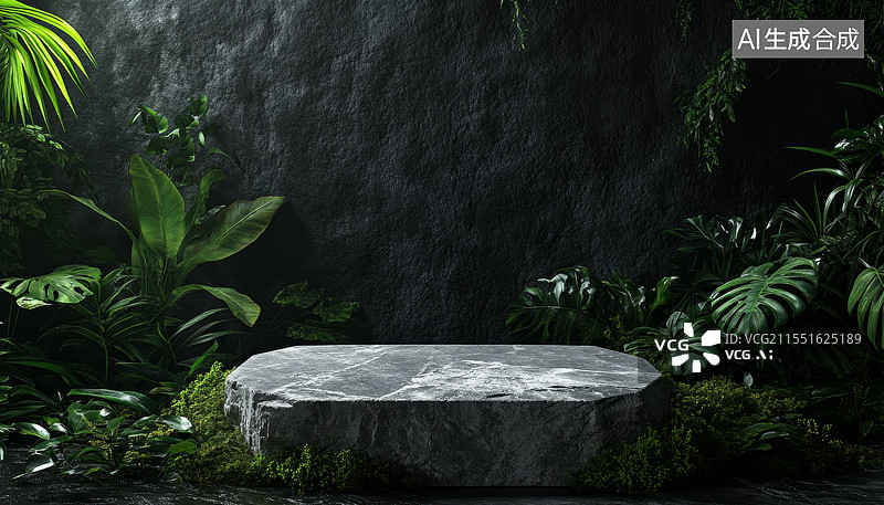 【AI数字艺术】丛林中圆形石板平台图片素材