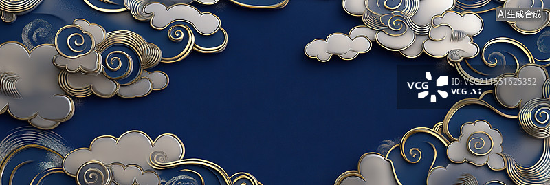 【AI数字艺术】庄严大气的国风鎏金錾刻祥云纹样背景图片素材