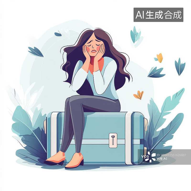 【AI数字艺术】青春期的烦恼心理健康治愈的插画图片素材