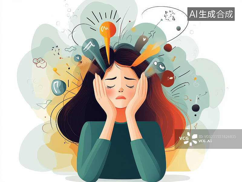 【AI数字艺术】青春期的烦恼心理健康治愈的插画图片素材