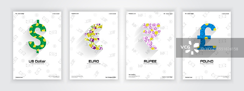 金融报告封面，包含美元、欧元和印度卢比图片素材