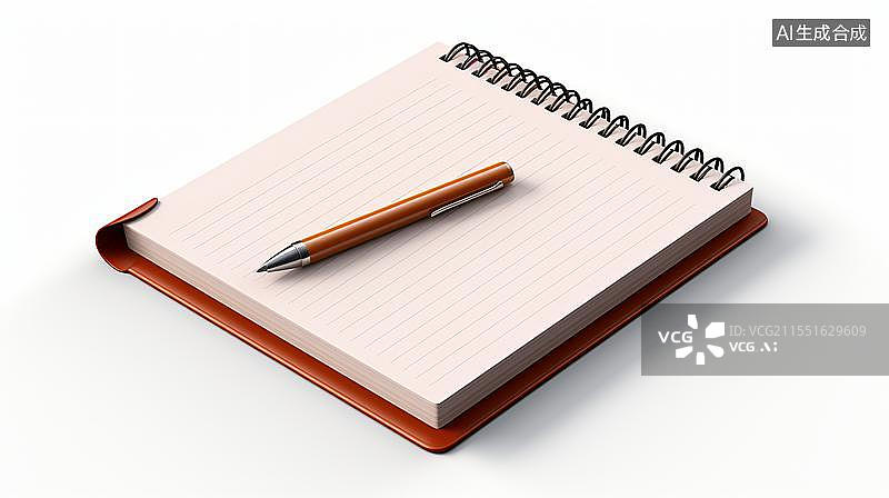 【AI数字艺术】白色背景上的空白书本和笔图片素材