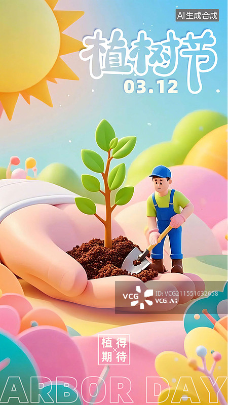 【AI数字艺术】植树节3D卡通风格海报模板图片素材