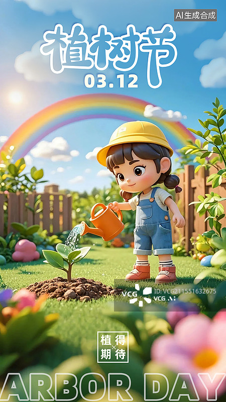【AI数字艺术】植树节3D卡通风格海报模板图片素材