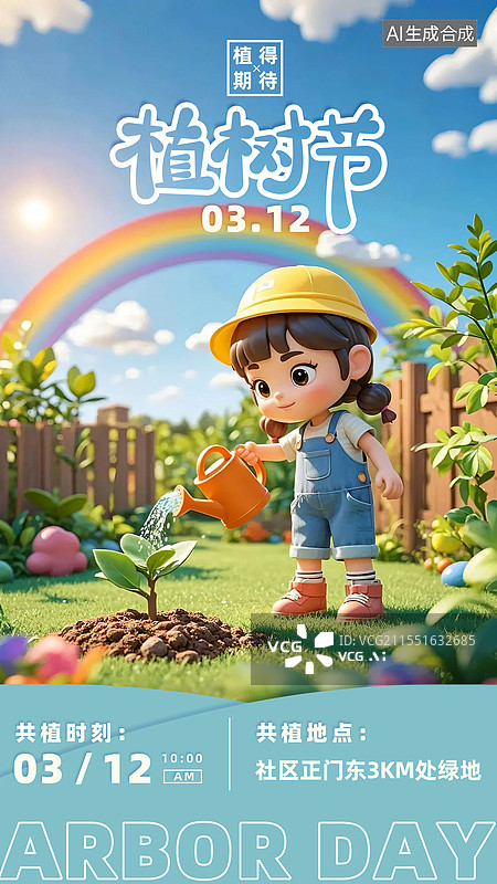 【AI数字艺术】植树节3D卡通风格海报模板图片素材