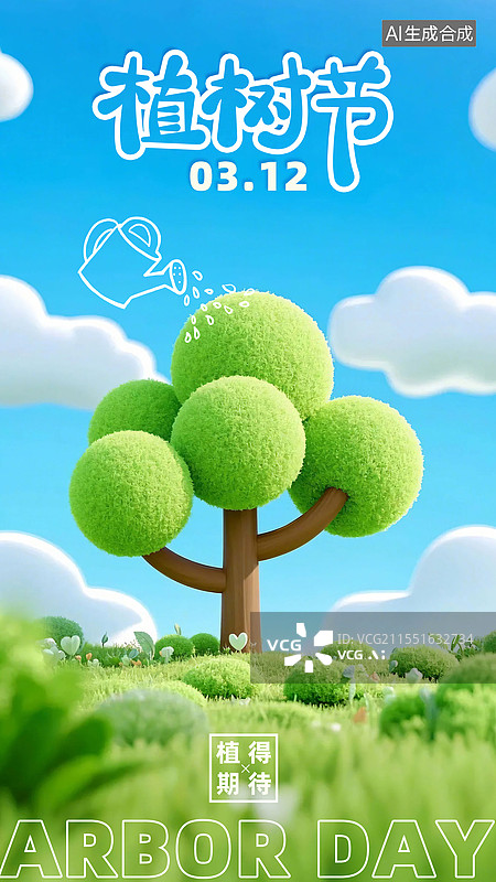 【AI数字艺术】植树节3D卡通风格海报模板图片素材