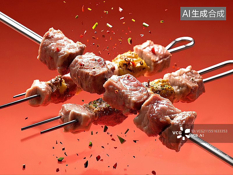 【AI数字艺术】羊肉串，烤羊肉串，美食，菜单，食谱，餐饮海报图片素材