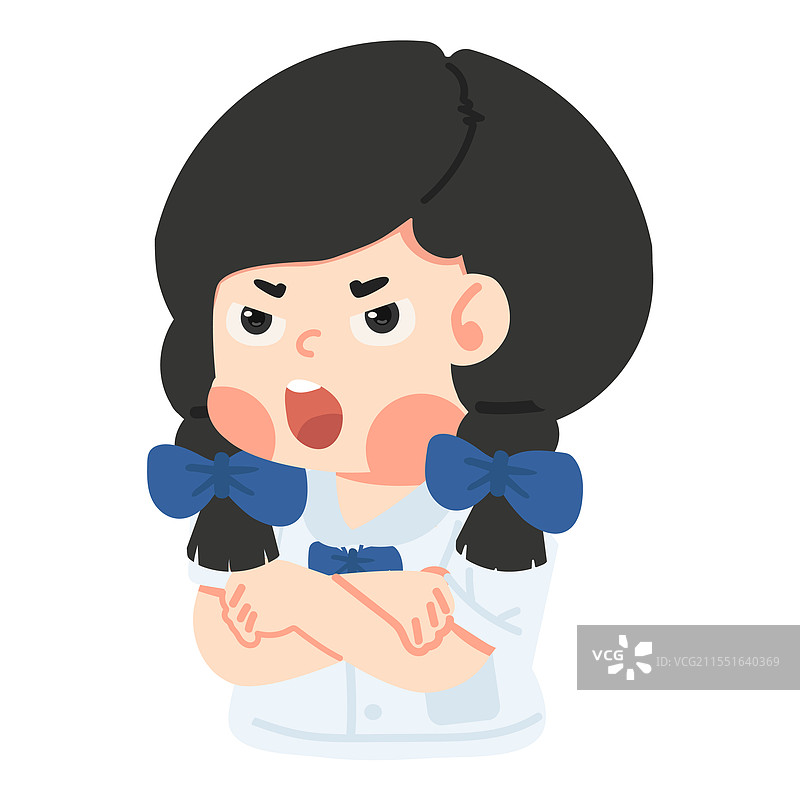 生气的女孩学生双臂交叉。图片素材