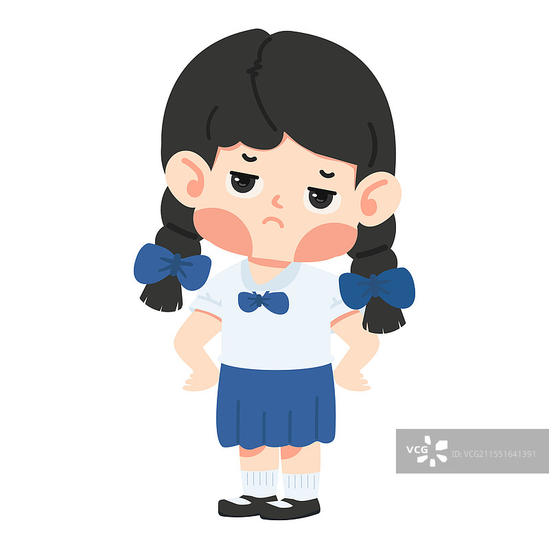 面露无聊表情的小女孩学生图片素材