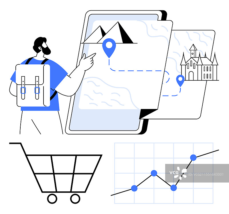 旅行者在数字地图上导航路线图片素材