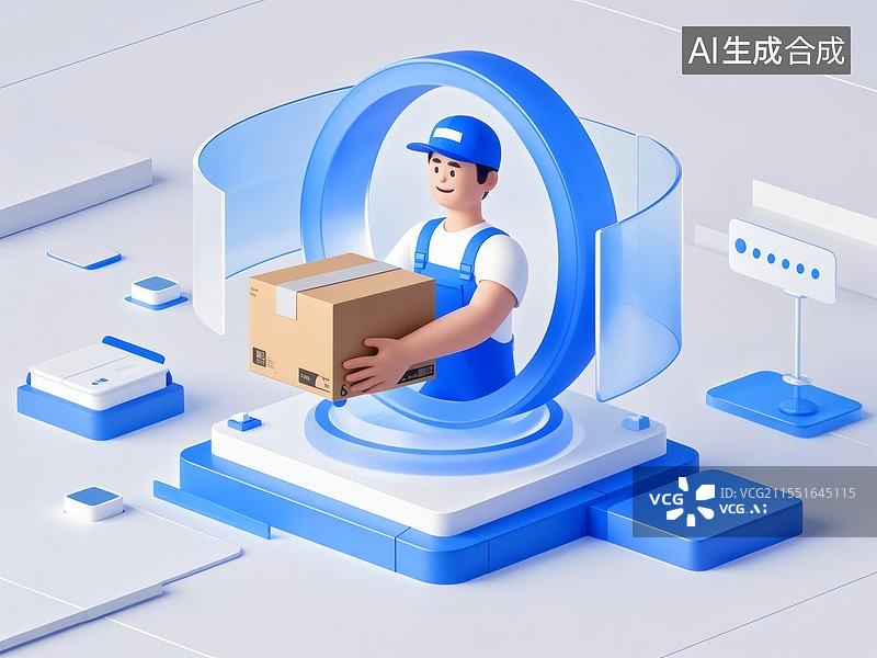 【AI数字艺术】快递员送包裹服务图片素材